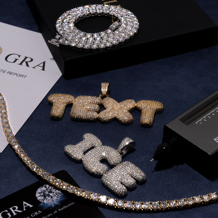 Custom Bubble Letter Pendant - Moissanite & S925 - ICECLIQUE JEWELRY