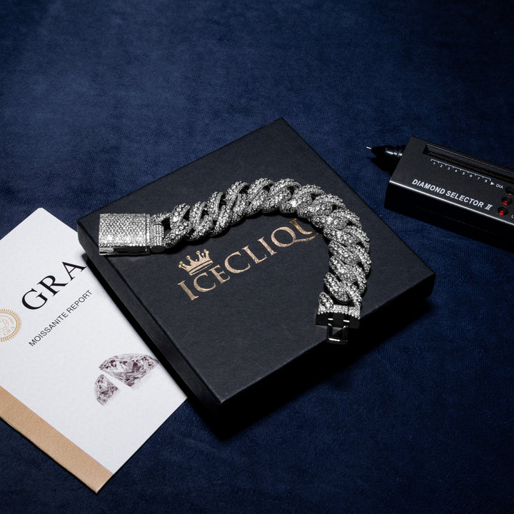 20MM Micro Pave Cuban Bracelet - Moissanite & S925 - ICECLIQUE JEWELRY
