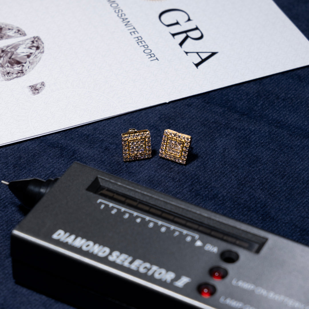 10mm 0.87ct Square Cluster Earrings - Moissanite & S925 - ICECLIQUE JEWELRY