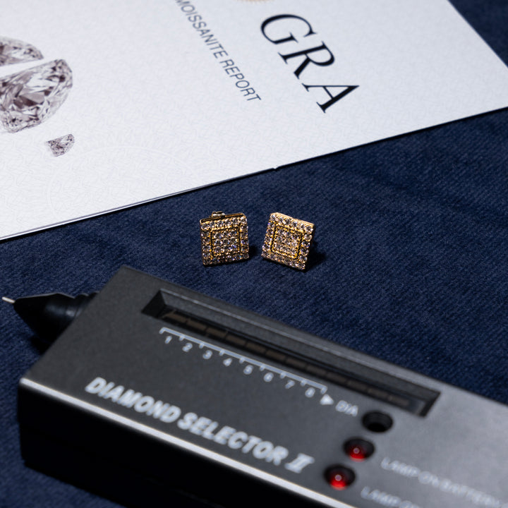 10mm 0.87ct Square Cluster Earrings - Moissanite & S925 - ICECLIQUE JEWELRY