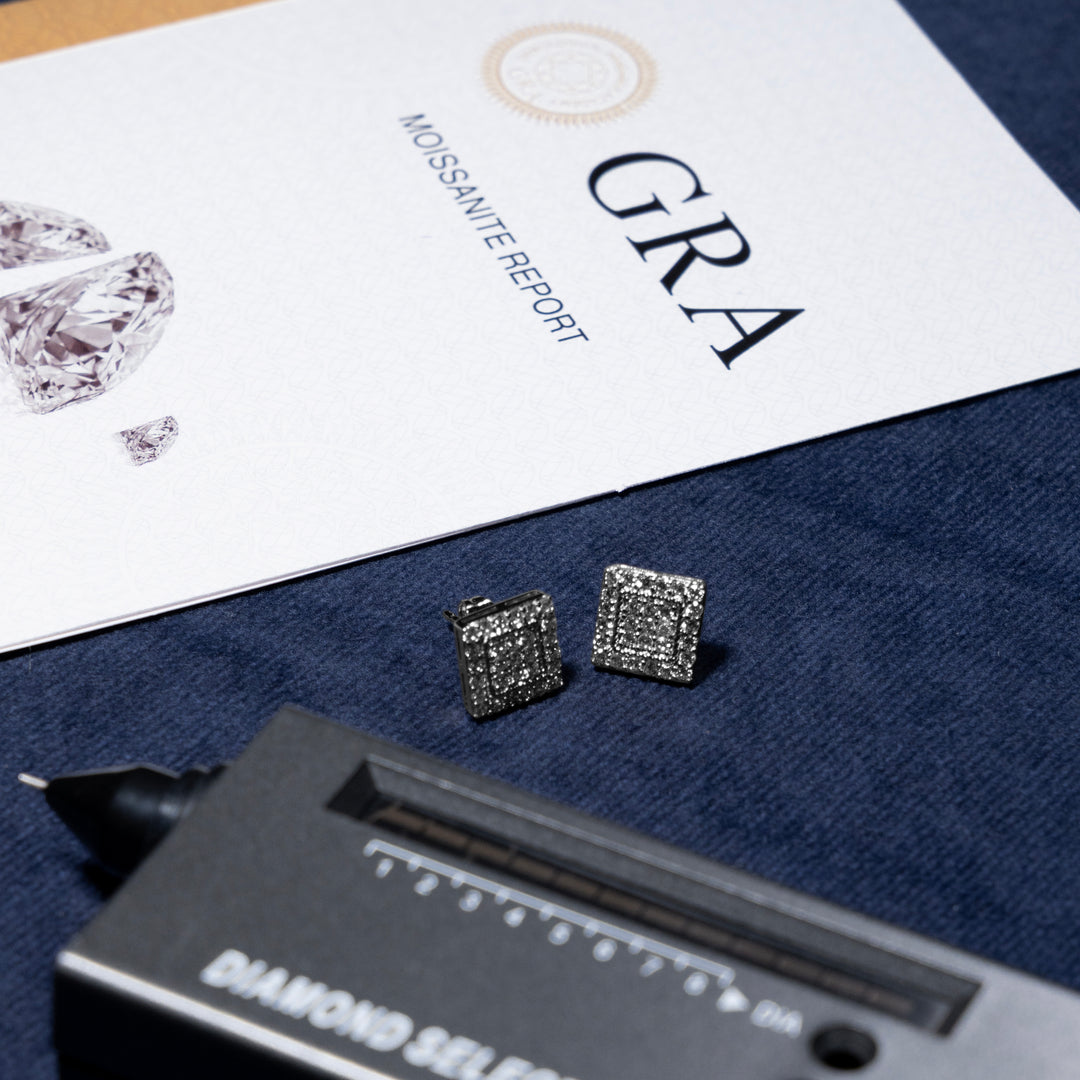 10mm 0.87ct Square Cluster Earrings - Moissanite & S925 - ICECLIQUE JEWELRY