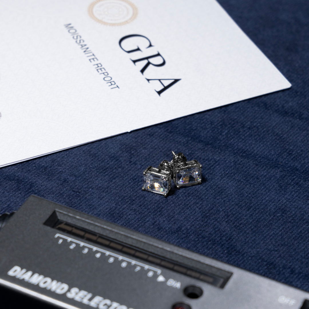 9x11mm 10ct Emerald Cut Earrings - Moissanite & S925 - ICECLIQUE JEWELRY