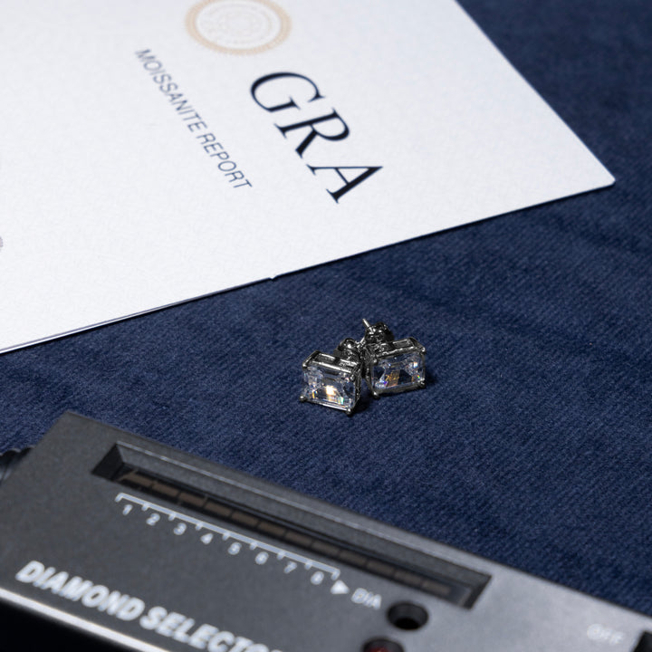 9x11mm 10ct Emerald Cut Earrings - Moissanite & S925 - ICECLIQUE JEWELRY