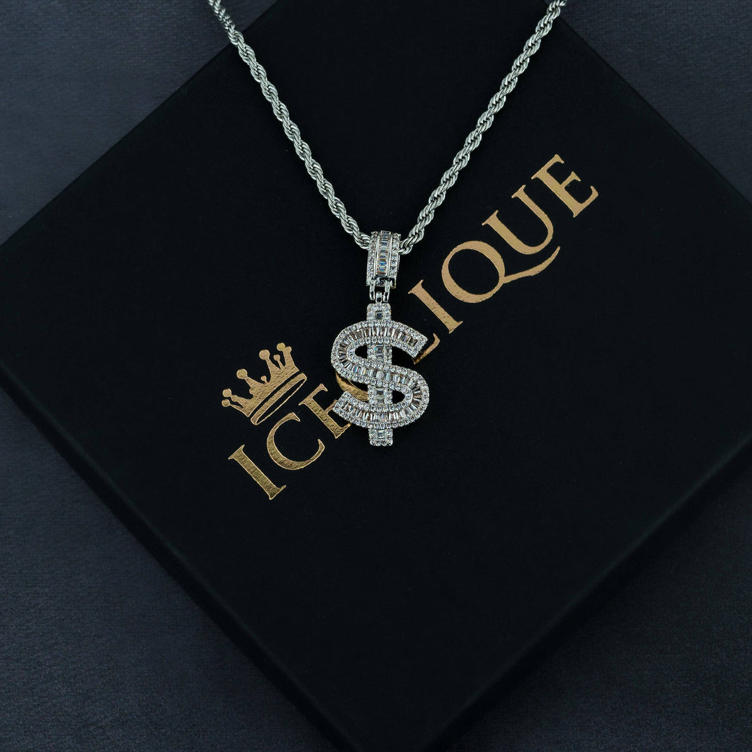 Baguette Dollar Sign Pendant - ICECLIQUE JEWELRY