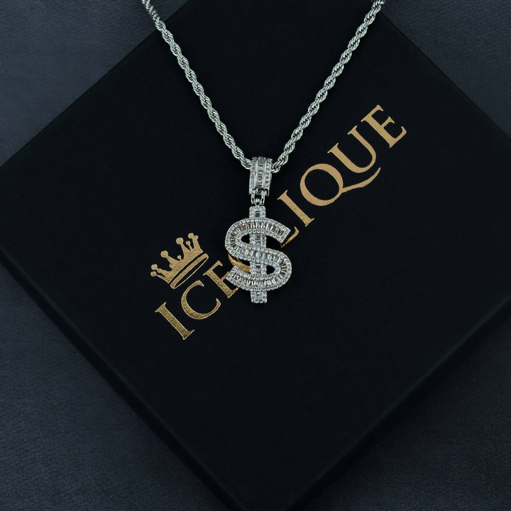 Baguette Dollar Sign Pendant - ICECLIQUE JEWELRY