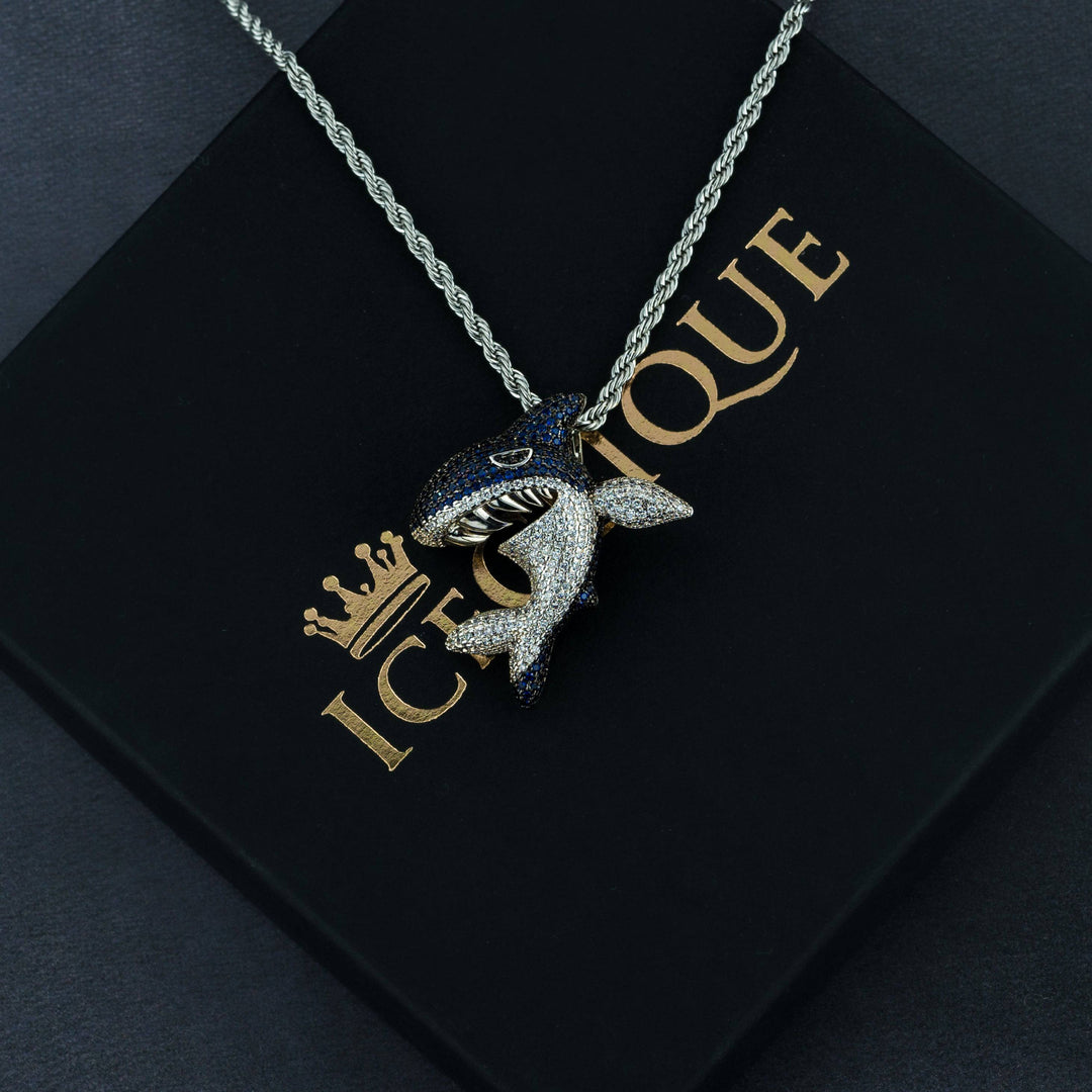 Iced Blue Shark Pendant - ICECLIQUE JEWELRY