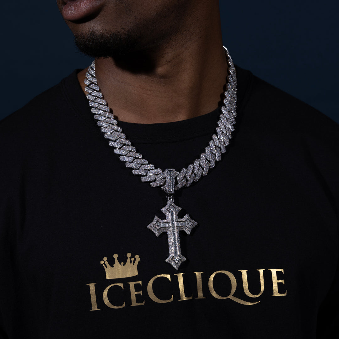 Baguette Cross Pendant - ICECLIQUE JEWELRY