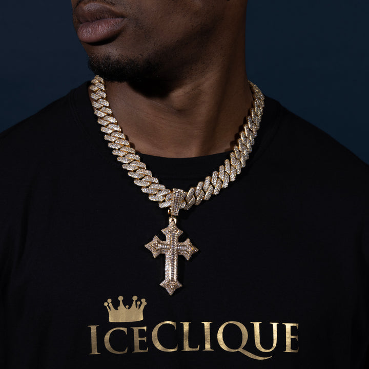 Baguette Cross Pendant - ICECLIQUE JEWELRY
