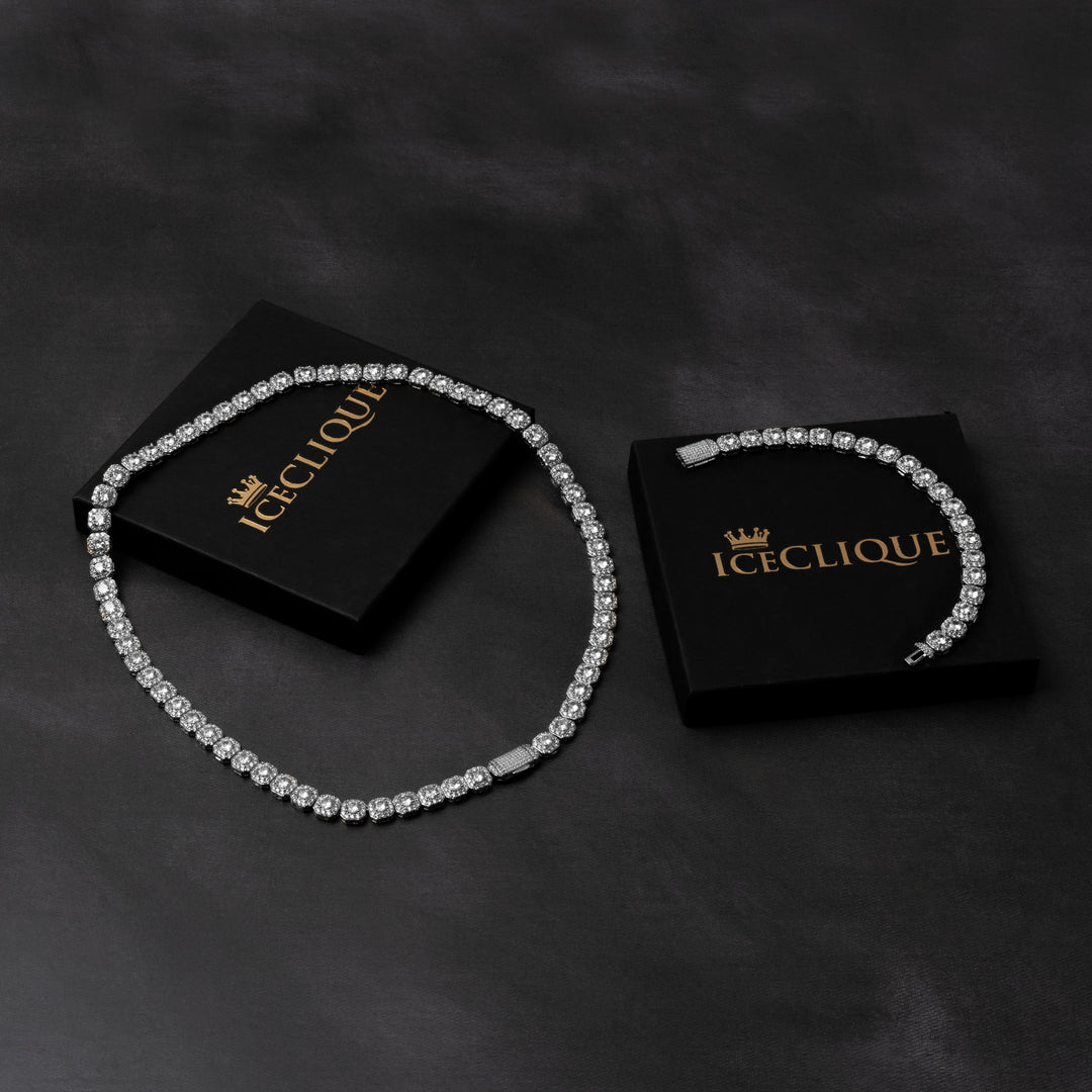 10mm Clustered Tennis Chain & 10mm Clustered Tennis Bracelet Bundle - ICECLIQUE JEWELRY