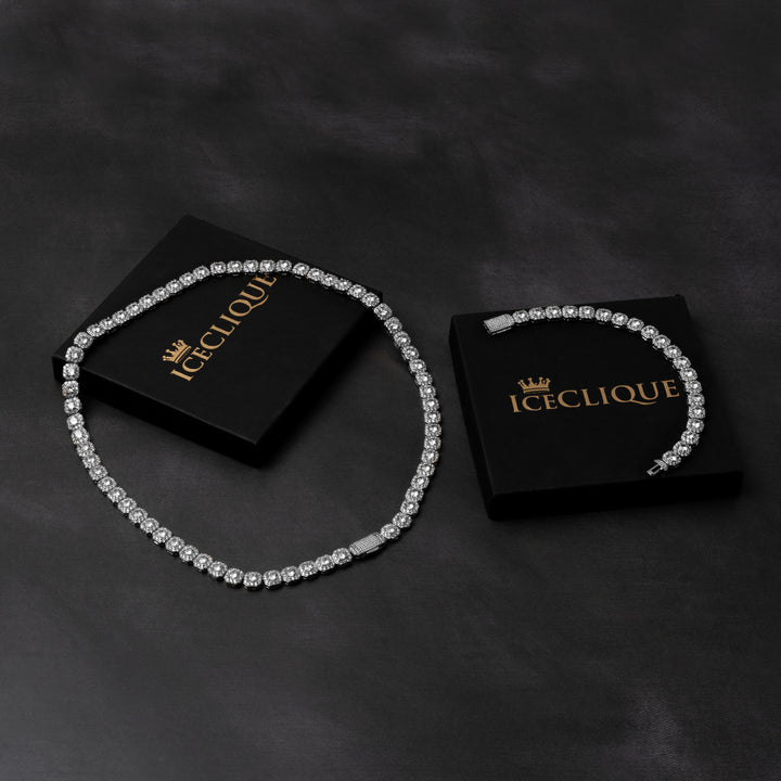 10mm Clustered Tennis Chain & 10mm Clustered Tennis Bracelet Bundle - ICECLIQUE JEWELRY