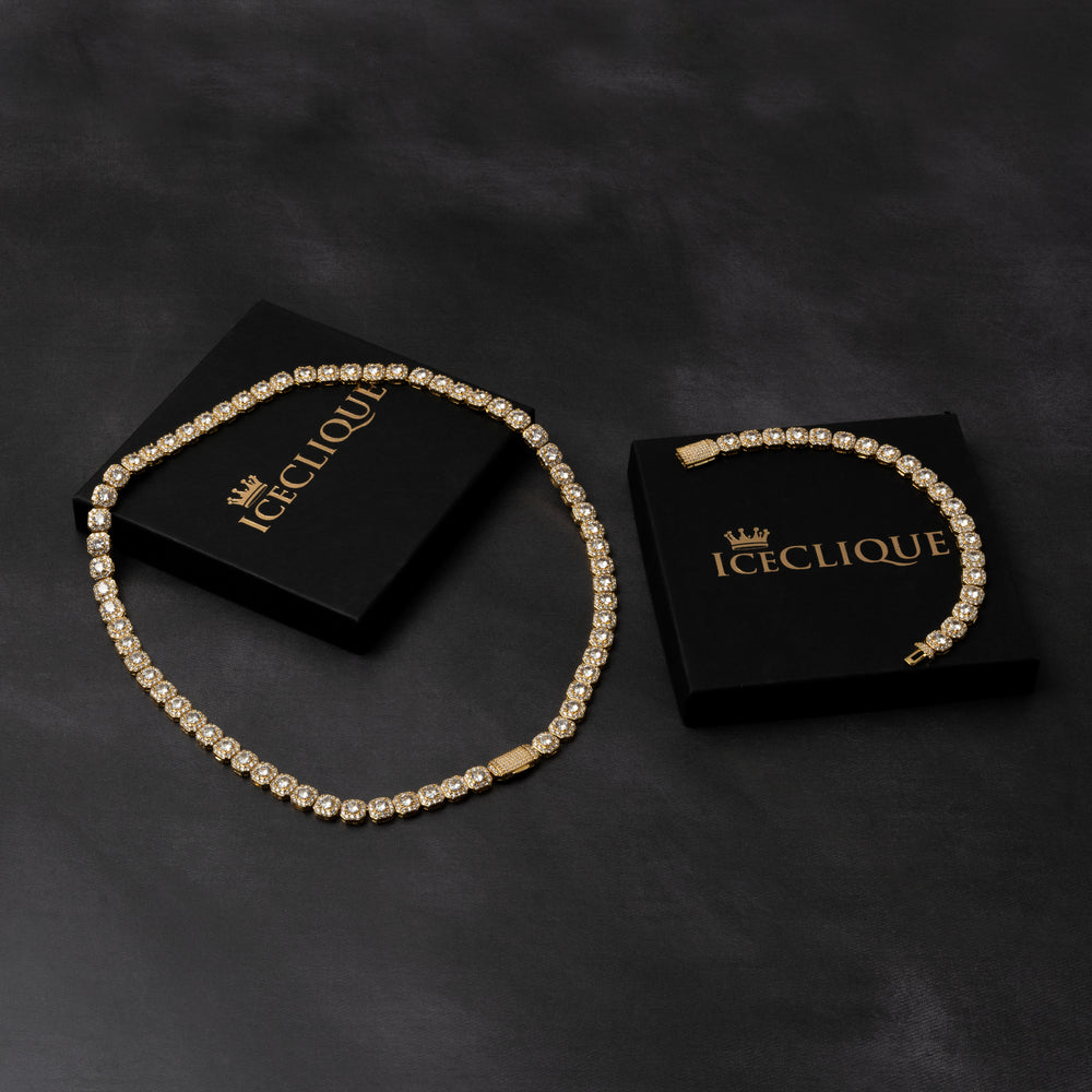 10mm Clustered Tennis Chain & 10mm Clustered Tennis Bracelet Bundle - ICECLIQUE JEWELRY