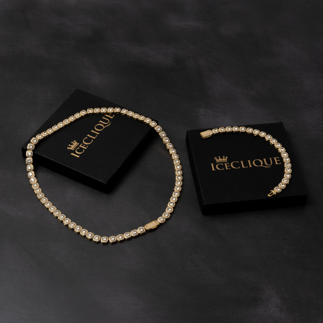 10mm Clustered Tennis Chain & 10mm Clustered Tennis Bracelet Bundle - ICECLIQUE JEWELRY