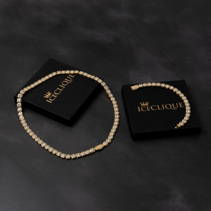 10mm Clustered Tennis Chain & 10mm Clustered Tennis Bracelet Bundle - ICECLIQUE JEWELRY