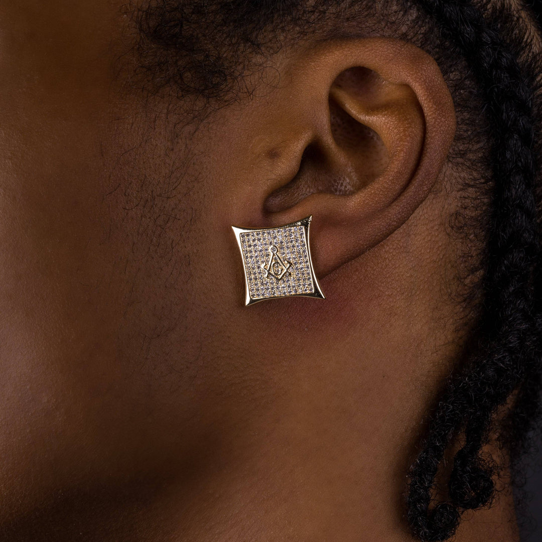 15mm Iced Square Masonic Earrings - ICECLIQUE JEWELRY