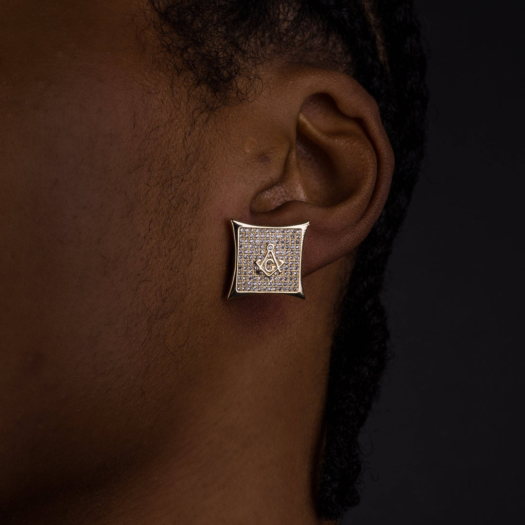 15mm Iced Square Masonic Earrings - ICECLIQUE JEWELRY