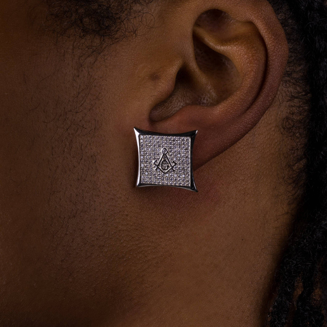15mm Iced Square Masonic Earrings - ICECLIQUE JEWELRY
