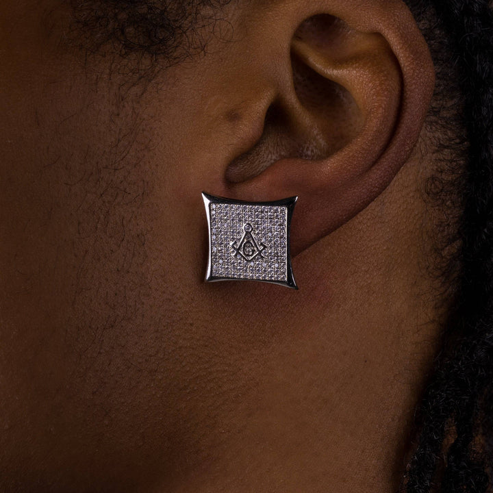 15mm Iced Square Masonic Earrings - ICECLIQUE JEWELRY