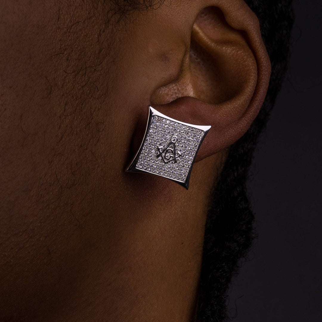 15mm Iced Square Masonic Earrings - ICECLIQUE JEWELRY