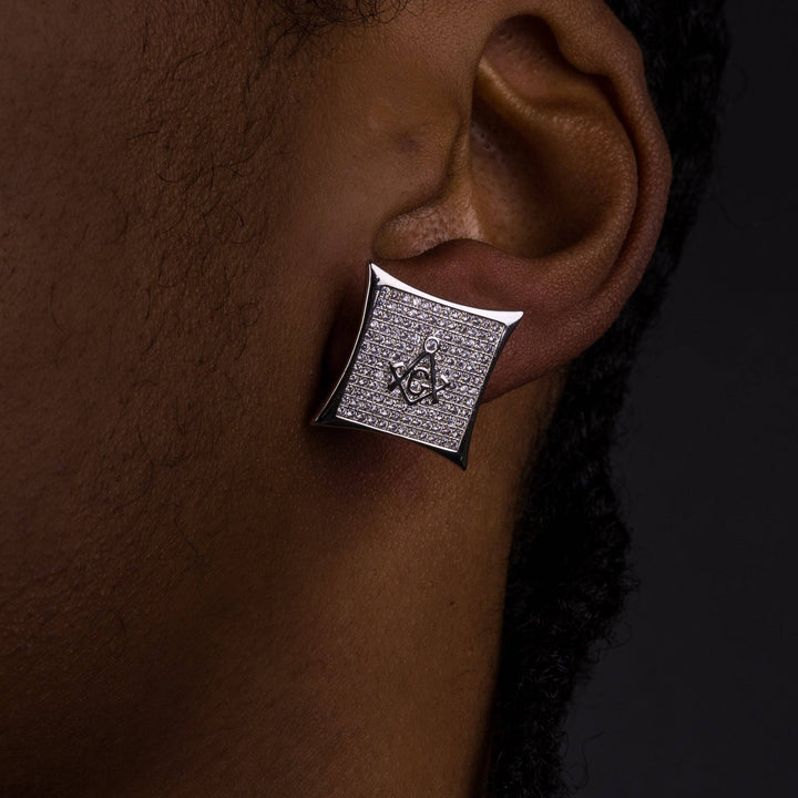 15mm Iced Square Masonic Earrings - ICECLIQUE JEWELRY