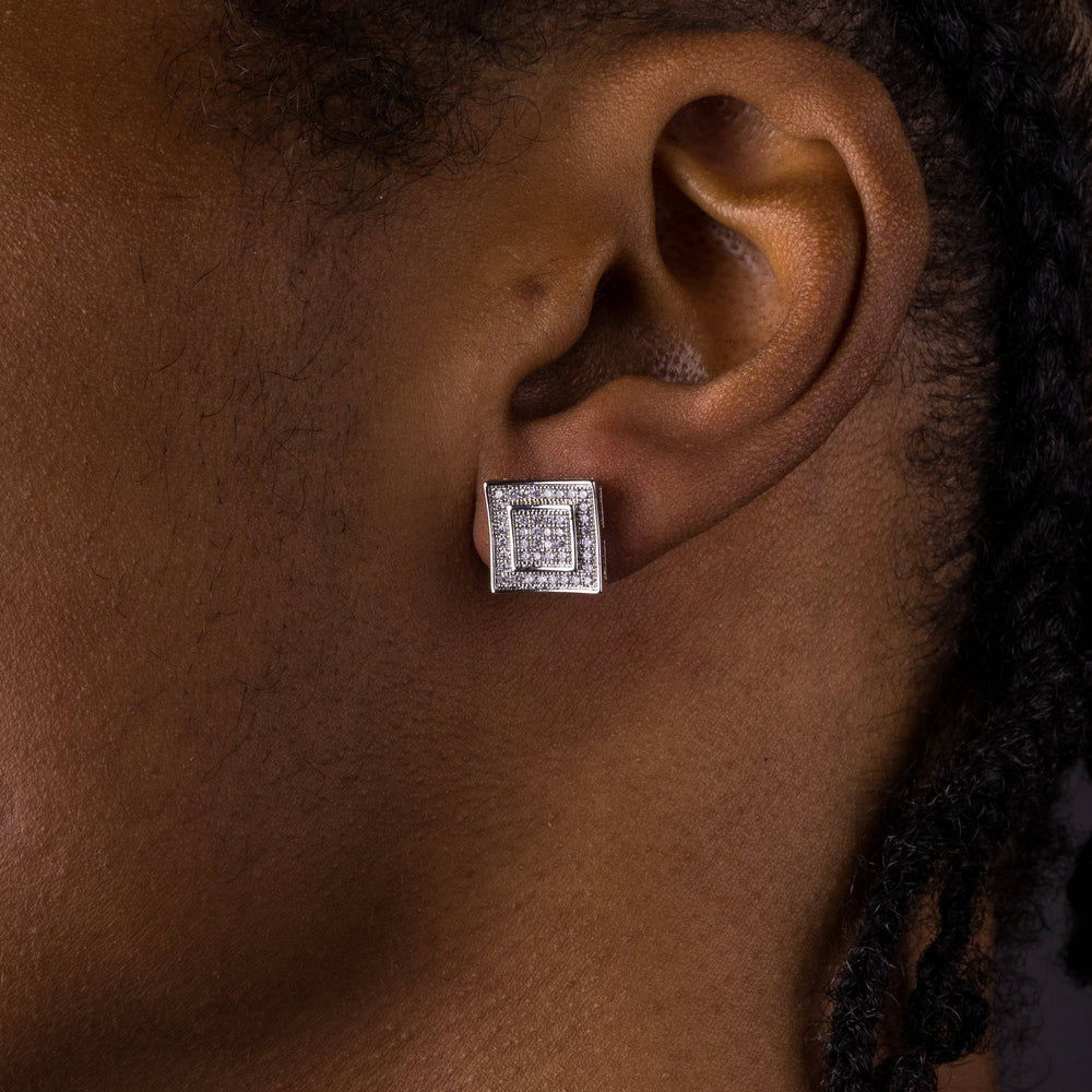 11mm Iced Double Square Earrings - ICECLIQUE JEWELRY