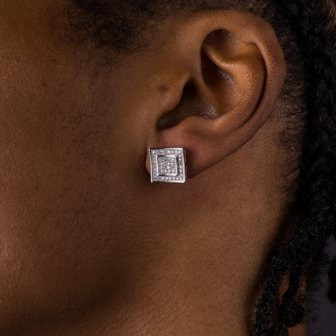 11mm Iced Double Square Earrings - ICECLIQUE JEWELRY