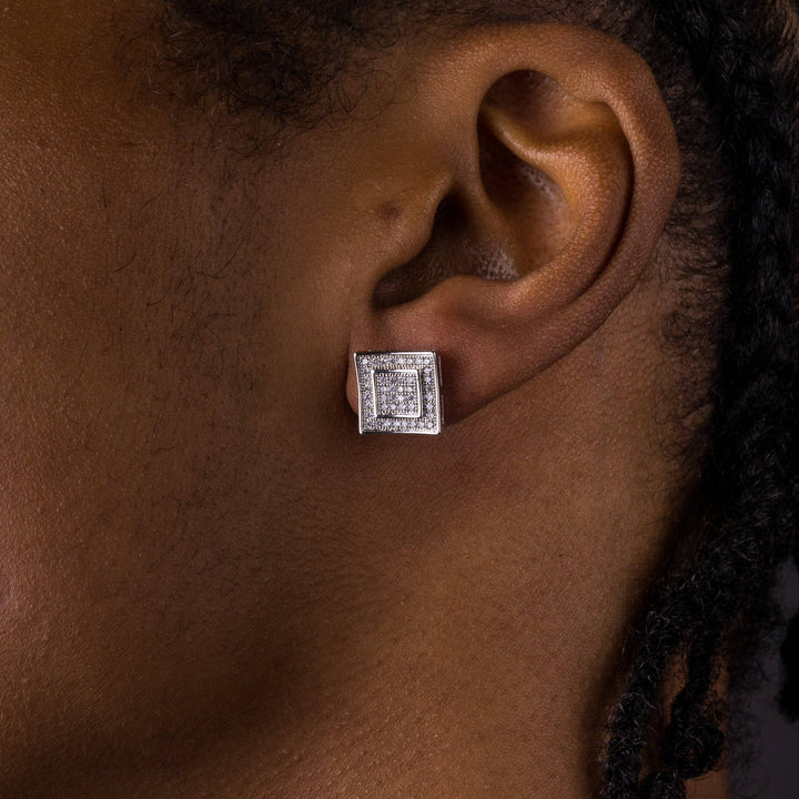 11mm Iced Double Square Earrings - ICECLIQUE JEWELRY