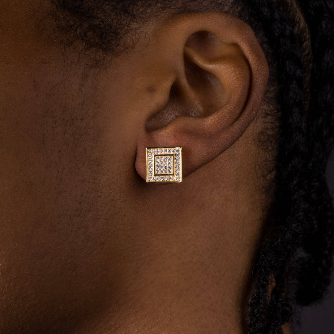 11mm Iced Double Square Earrings - ICECLIQUE JEWELRY