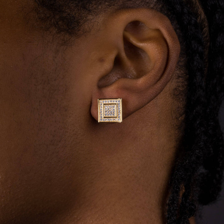 11mm Iced Double Square Earrings - ICECLIQUE JEWELRY