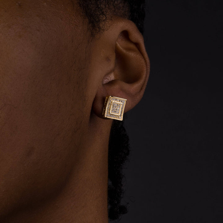 11mm Iced Double Square Earrings - ICECLIQUE JEWELRY