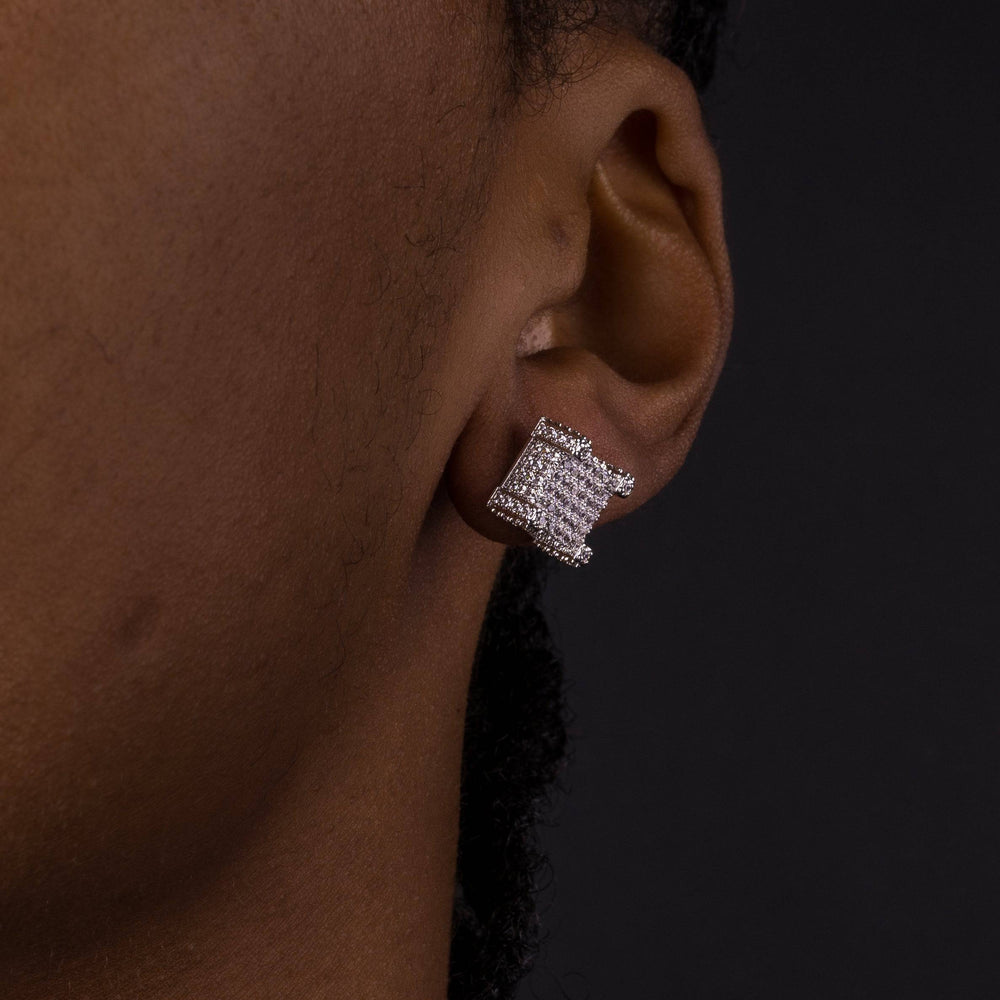 10mm 3D Cube Iced Earrings - ICECLIQUE JEWELRY