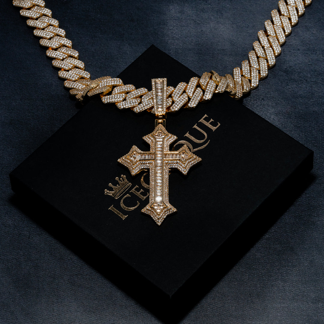 Baguette Cross Pendant - ICECLIQUE JEWELRY
