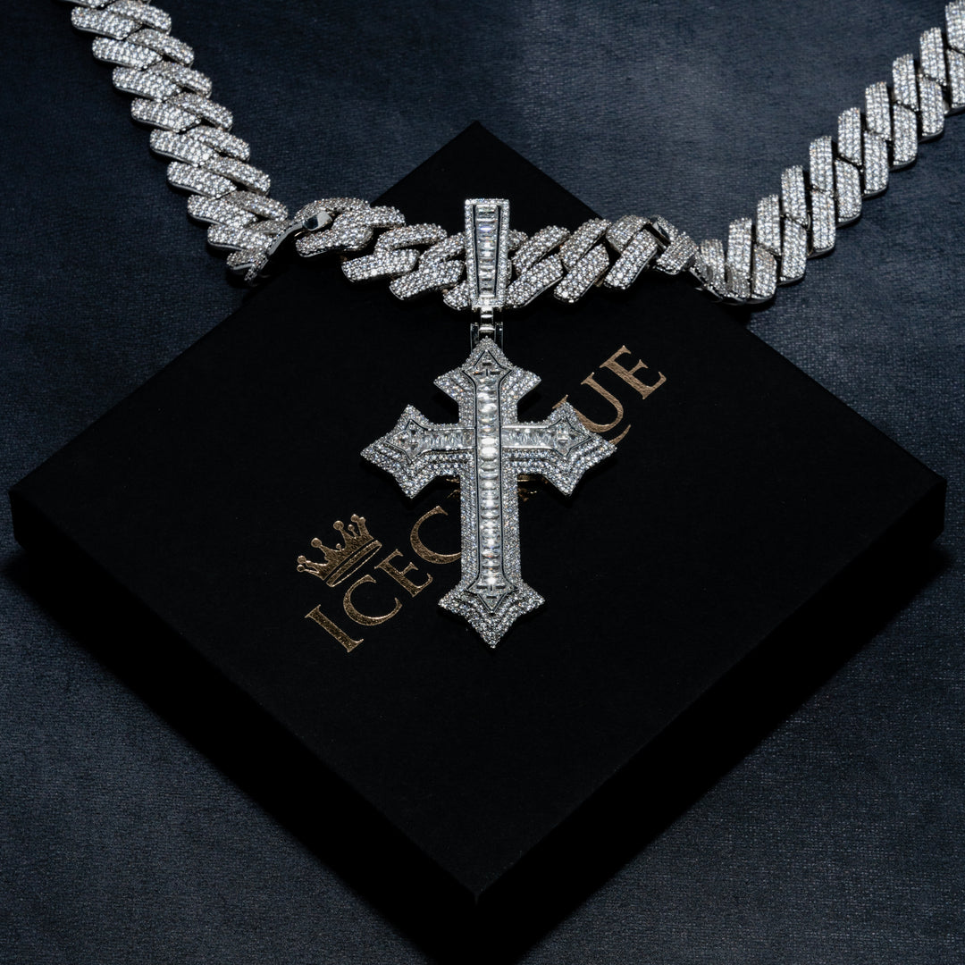 Baguette Cross Pendant - ICECLIQUE JEWELRY