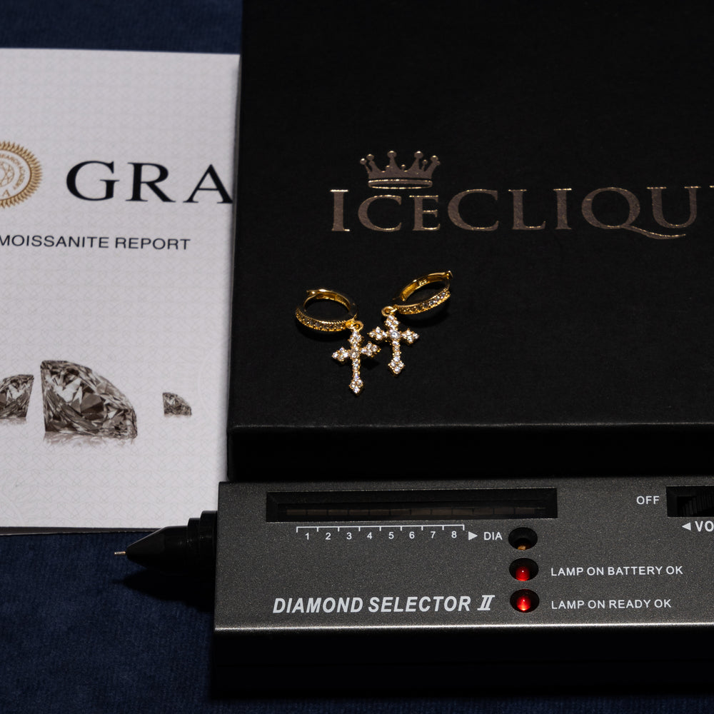 Cross Earrings - Moissanite & S925 - ICECLIQUE JEWELRY