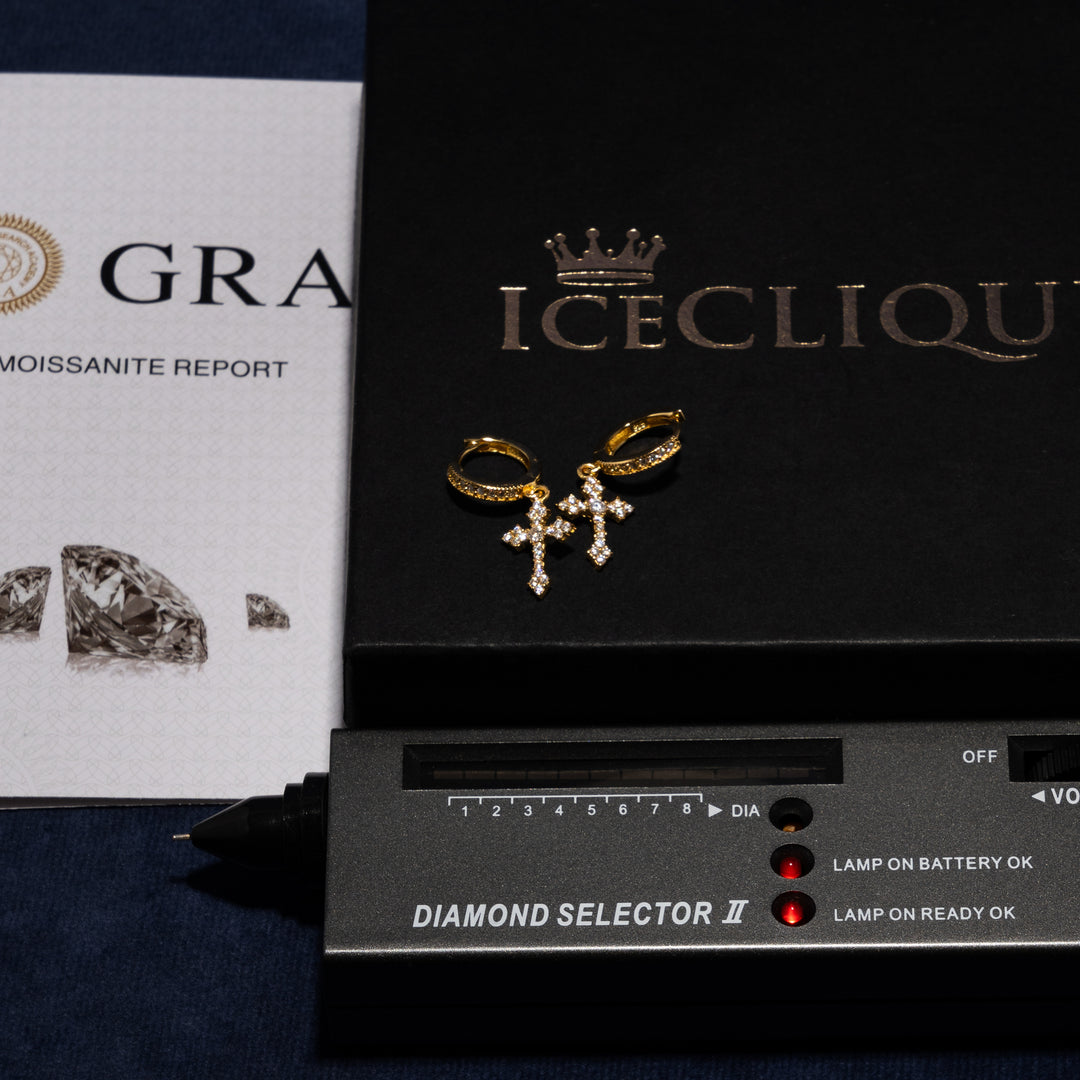 Cross Earrings - Moissanite & S925 - ICECLIQUE JEWELRY