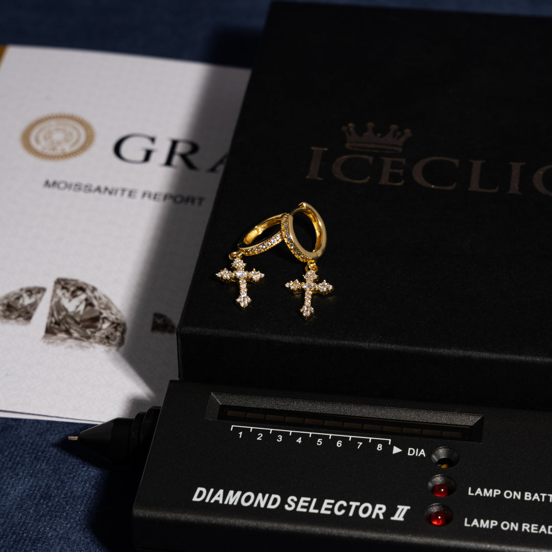 Cross Earrings - Moissanite & S925 - ICECLIQUE JEWELRY