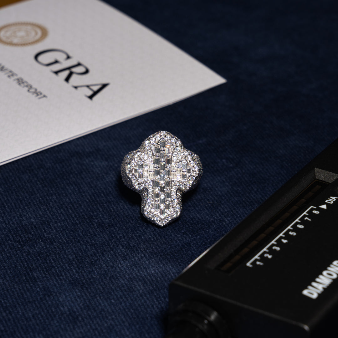 Baguette Cross Ring - Moissanite & S925 - ICECLIQUE JEWELRY