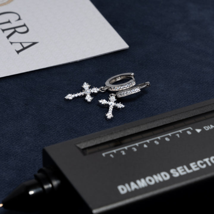 Cross Earrings - Moissanite & S925 - ICECLIQUE JEWELRY