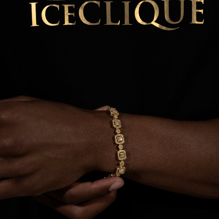 10MM Halo-Cluster Baguette Tennis Bracelet - Moissanite &S925 - ICECLIQUE JEWELRY