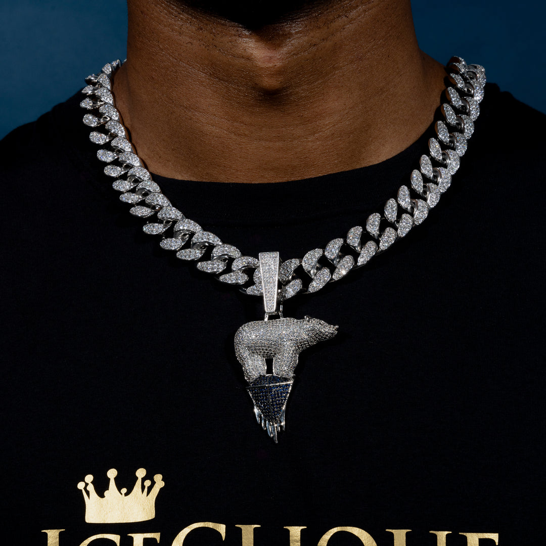 Iced Polar Bear Pendant w/ 20mm Cuban Chain - ICECLIQUE JEWELRY