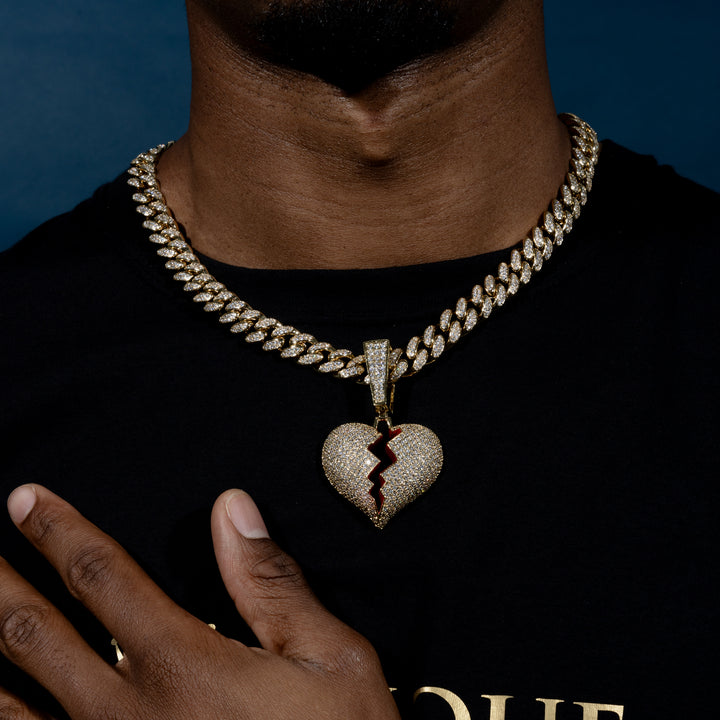 Frozen Heart Pendant w/ 13mm Cuban Chain - ICECLIQUE JEWELRY