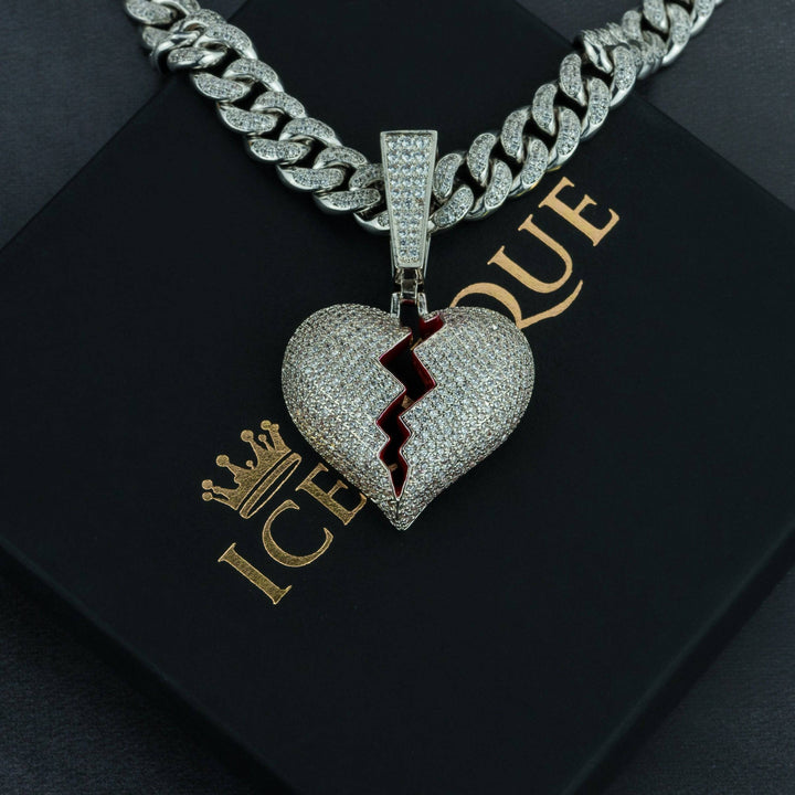 Frozen Heart Pendant w/ 13mm Cuban Chain - ICECLIQUE JEWELRY