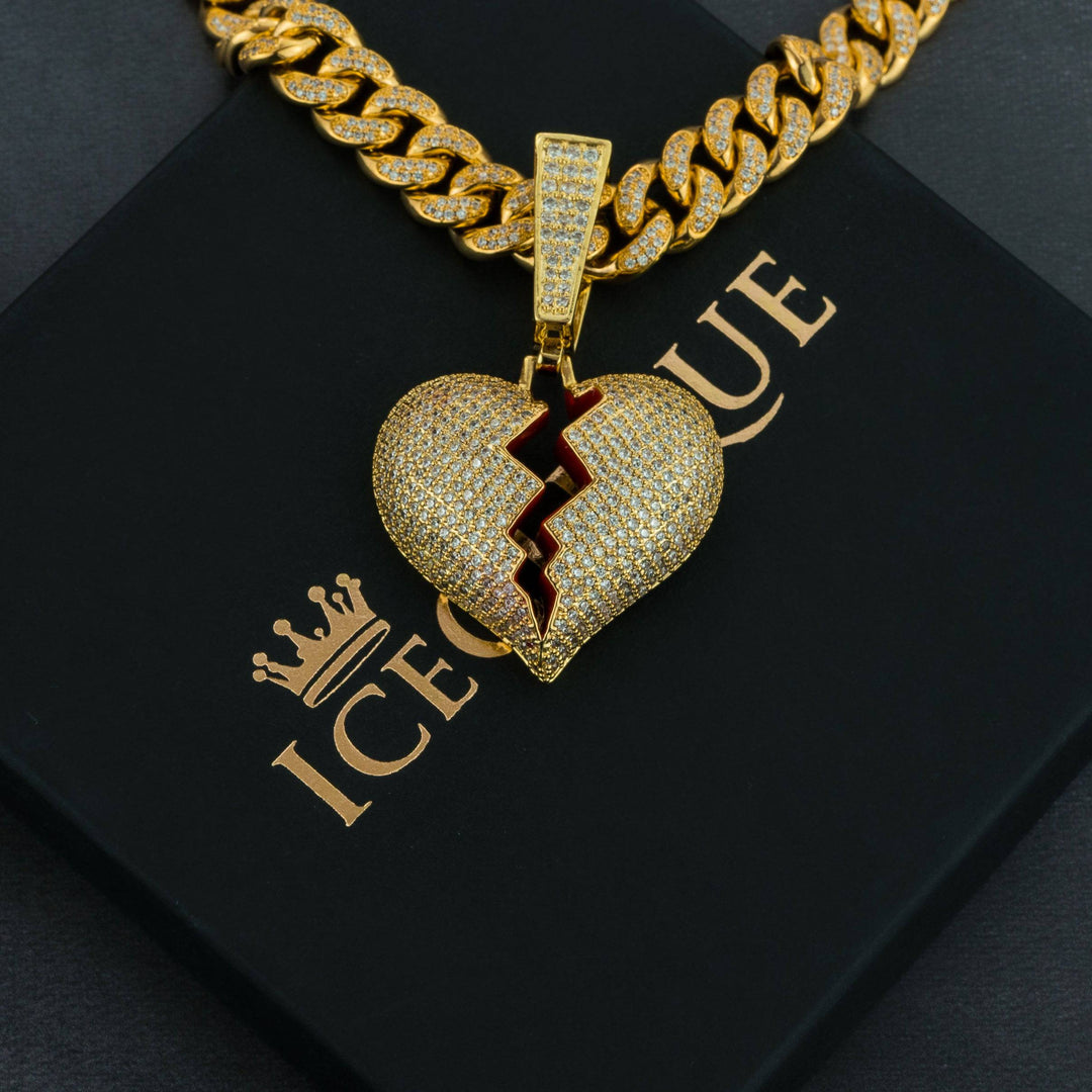 Frozen Heart Pendant w/ 13mm Cuban Chain - ICECLIQUE JEWELRY