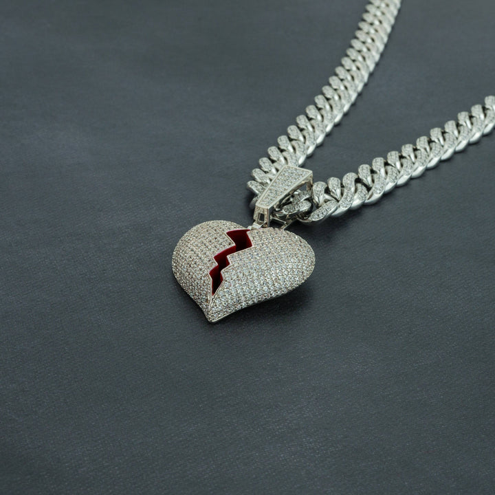 Frozen Heart Pendant w/ 13mm Cuban Chain - ICECLIQUE JEWELRY