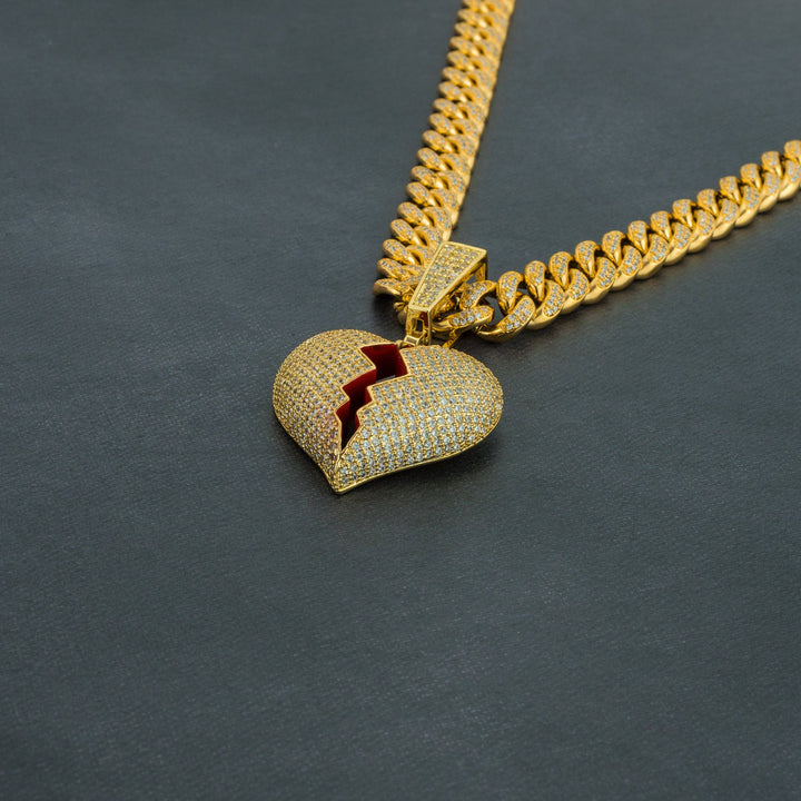 Frozen Heart Pendant w/ 13mm Cuban Chain - ICECLIQUE JEWELRY