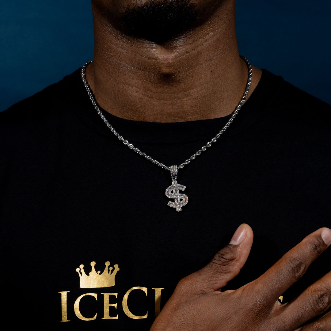 Baguette Dollar Sign Pendant - ICECLIQUE JEWELRY