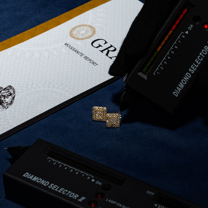 10mm 0.87ct Square Cluster Earrings - Moissanite & S925