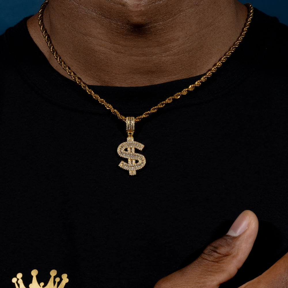 Baguette Dollar Sign Pendant - ICECLIQUE JEWELRY