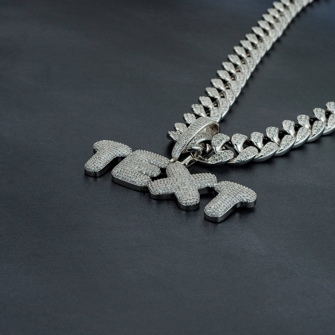 Custom Bubble Letter Pendant w/ 20mm Cuban Chain - ICECLIQUE JEWELRY