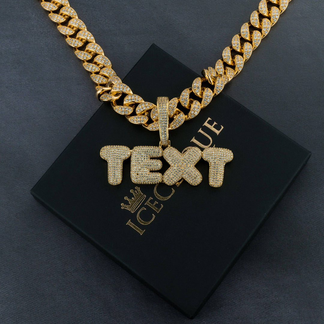 Custom Bubble Letter Pendant w/ 20mm Cuban Chain - ICECLIQUE JEWELRY