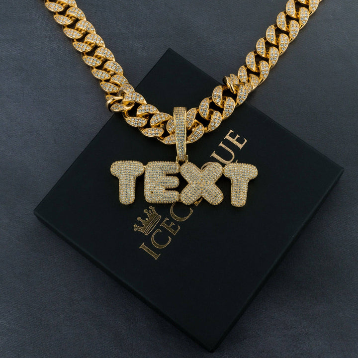 Custom Bubble Letter Pendant w/ 20mm Cuban Chain - ICECLIQUE JEWELRY